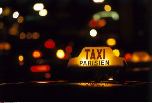 France, Paris, Taxi Sign, Night Lights